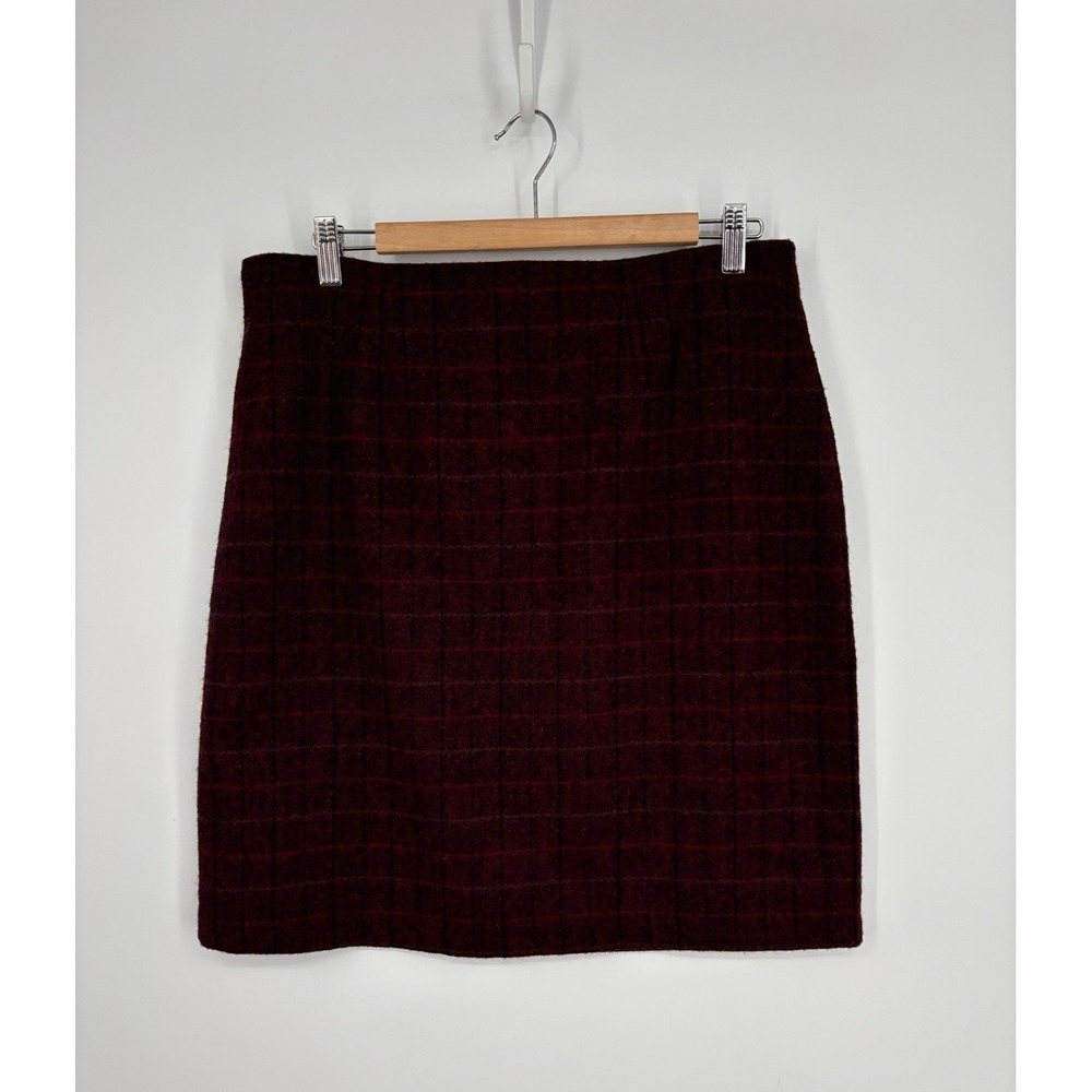 Woolrich Skirt 14 Maroon Red Plaid Wool Blend Lined Knee Length Straight
